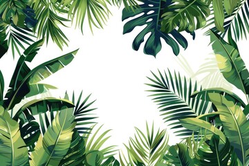 Luau Background. Tropical Jungle Foliage Frame with Coconut and Banana Leaves