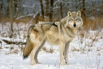 Fototapeta premium Minnesota Wildlife: Gray Wolf Mammal Captured in Controlled Environment