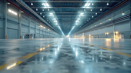 a large warehouse building interior. Generative AI.