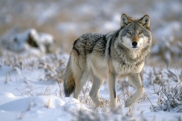 Fototapeta premium Minnesota Wildlife: Gray Wolf Mammal with Copyright Vertebrate Fur