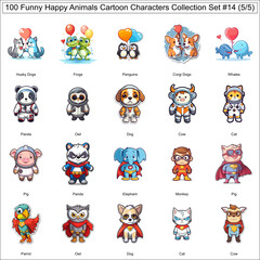 Funny Happy Animals Cartoon Characters Bundle Collection Set of 100 Animal Stickers Part 5