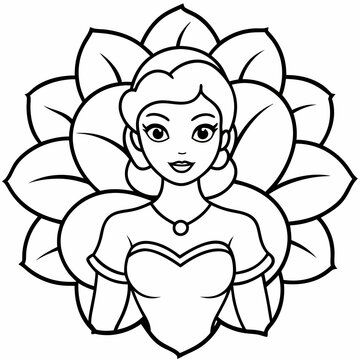 recommend clip art: stylish Princess with flower line art vector illustration