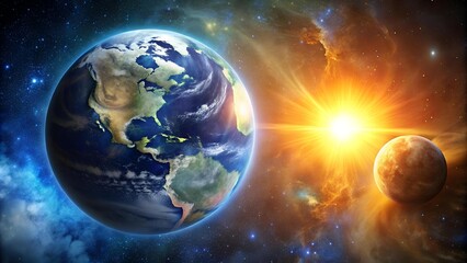 Obraz premium Celestial Journey: Earth and Sun in a Cosmic Voyage AI Generated