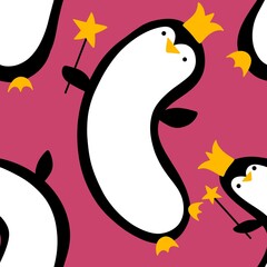 Birthday animals seamless penguin pattern for wrapping paper and fabrics
