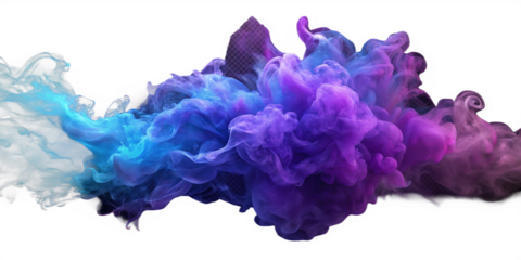 Blue and purple smoke  isolated on transparent background