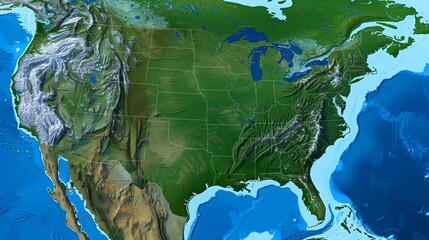 Satellite View of the United States with State Borders and Names, Composite Image, USA Map, Satellite Imagery, Geography, North America,