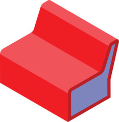 Red waiting room bench isometric icon, furniture for relax