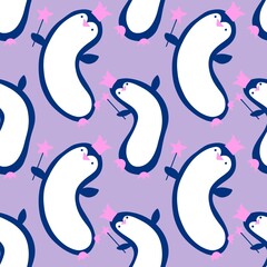 Birthday animals seamless penguin pattern for wrapping paper and fabrics