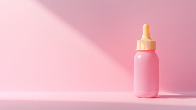 Baby bottle on pink background