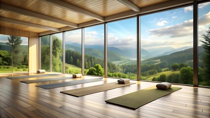 Nature's Embrace: Yoga Retreat with a Window to the Outdoors  generative AI