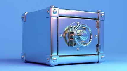 Fototapeta premium closed metallic safe box on a blue background