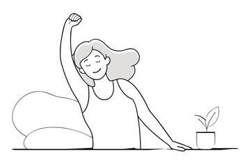 A woman who wakes up in the morning and stretches  vector illustration 