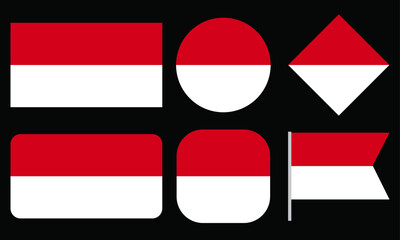 Collection of Indonesian flag vector isolated on black background.