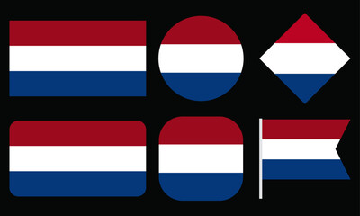 Collection of Netherlands flag vector isolated on black background