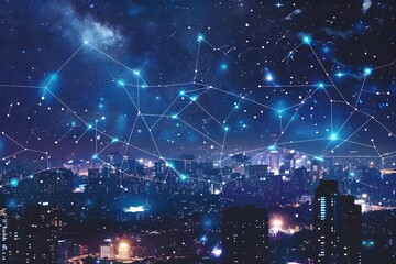 Obraz premium Twinkling Zodiac Constellation Sticker Design for Cityscape Background