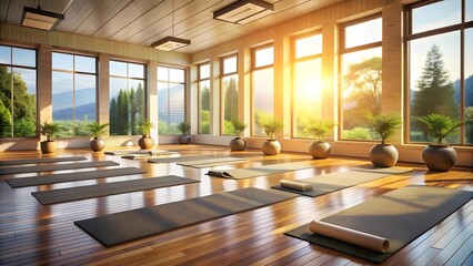 Fototapeta premium Sun-Drenched Tranquility: A Yoga Retreat in a Sunlit Room generative AI