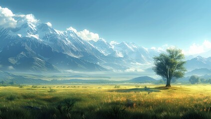 Obraz premium Create an ultra realistic landscape background image with a black color banner at the bottom of it.