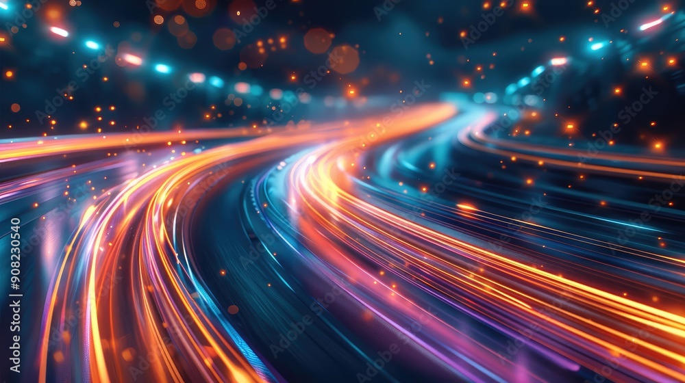 Aufkleber a dynamic and vibrant scene with streaks of light in motion, featuring specific colors, the lights c