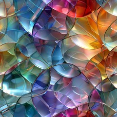 3D wavy stained glass seamless pattern with colorful rainbow colors