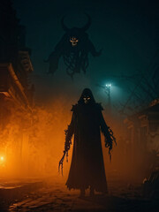 Fototapeta premium Sinister Reaper Silhouette on Halloween Night