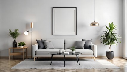 Minimalist Scandinavian Living Room with Graphic Design Poster Mockup  Generative AI