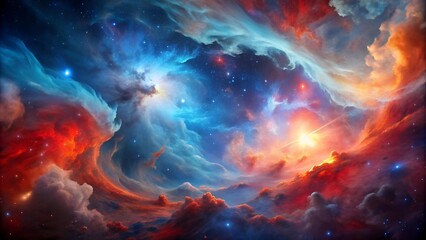 Red and Blue Nebula: A Cosmic Tapestry of Stellar Echoes  Generative AI