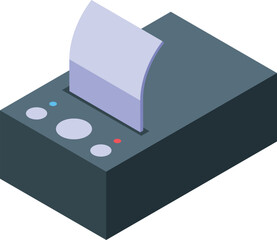 Electronic check printing machine is printing a blank receipt on white background