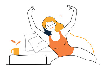 A woman who wakes up in the morning and stretches  vector illustration 