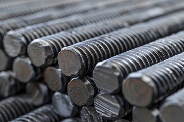 Threaded Rod. Metallic Steel Lead Studbolt with Helical Form and Bolt Turn