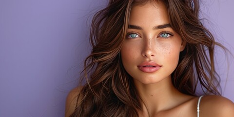 Naklejka premium Portrait of a Woman Against Purple Background 5