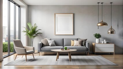 Contemporary and Minimalist Living Room with Typographic Poster Mockup  Generative AI
