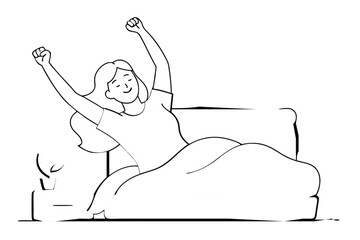 A woman who wakes up in the morning and stretches  vector illustration 