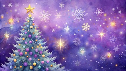 A Watercolor Christmas Tree on a Violet Background - Whimsical Winter Wonderland  AI generated