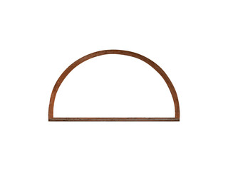 Old brown wooden semicircle window frame with one sashes is isolated.