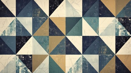 Abstract Geometric Pattern with Distressed Triangles and Scratches