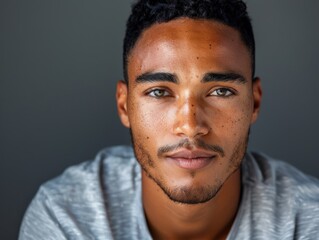 African American Man With Freckles Against a Solid Background
