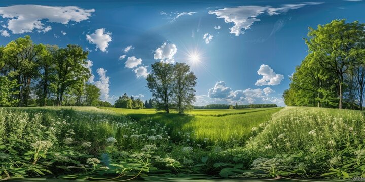 Panorama Park 360. Beautiful Blue Sky and Clouds in Equirectangular Projection of German Landscape
