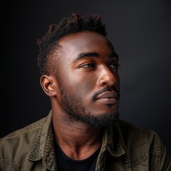 Obraz premium Portrait of African American Male Against Solid Black Background