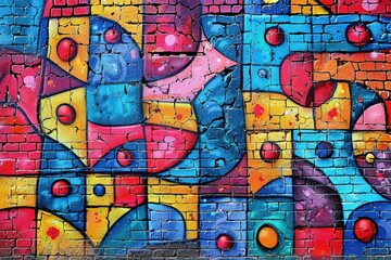 Fototapeta premium Colorful Graffiti Mural on Brick Wall in Urban Setting