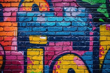 Vibrant Graffiti Art on Brick Wall in Urban Neighborhood