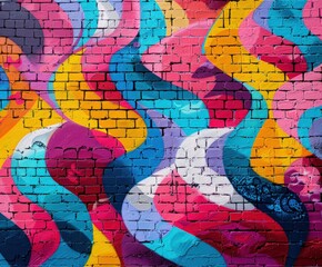 Obraz premium Colorful Graffiti Art Painting on Urban Brick Wall in Daylight