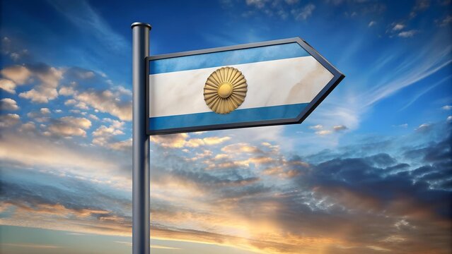 Shell Signpost with a Vivid Argentinian Flag: Patriotic Symbolism  Generative AI