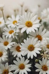 Obraz premium The landscape of white daisy flowers blooms in the field, crowded flowers next to each other 