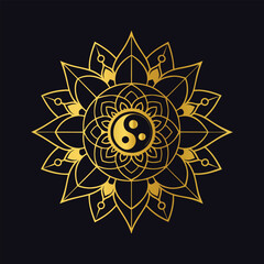 Golden floral mandala art and coloring page design