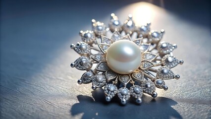 Sunlit Radiance:  A Diamond Broach with a Single Pearl, Bathing in the Warmth of the Sun  AI generated