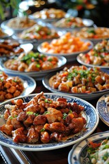 Obraz premium Diverse Array of Dishes at a Chinese Restaurant Buffet Setting