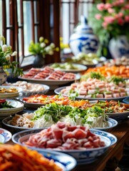 Colorful Assortment of Dishes at a Chinese Restaurant Buffet