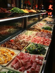 Vibrant Selection of Fresh Ingredients at Chinese Restaurant Buffet
