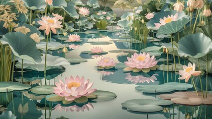 pink water lily flower in pond 