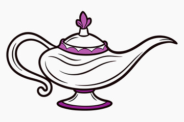 Coloring page of a Doodles drawing style. Genie Lamp lines only, vector illustration